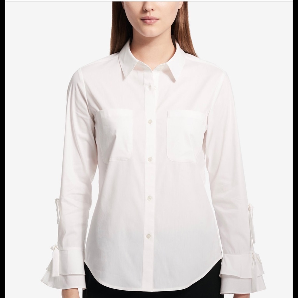 CALVIN KLEIN BOW RUFFLE  BUTTOM-FRONT SHIRT